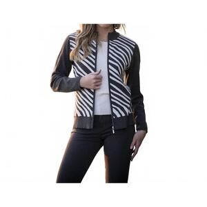 NEW MARBLE diagonal stripe front cotton cardigan in charcoal